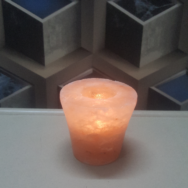 himalayan taper glass candle holder with light